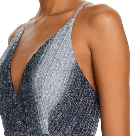 NWT Aqua Striped Lurex Gown in Black/Silver - Picture 4 of 5